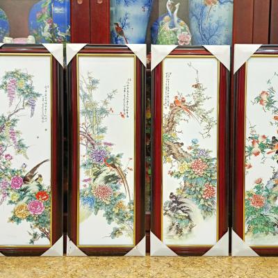 tranh sứ hoạ tiết chim hoa tứ quý